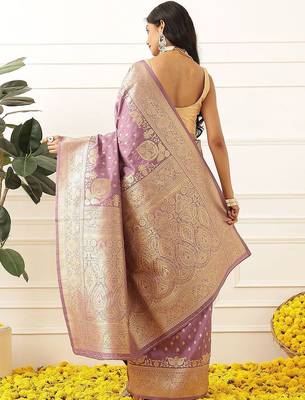 Purple woven art silk traditional saree with blouse piece 3