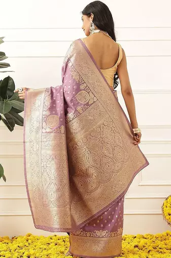 Purple woven art silk traditional saree with blouse piece