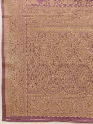 Purple woven art silk traditional saree with blouse piece 4