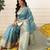 Turquoise woven art silk traditional saree with blouse piece