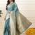 Teal woven art silk traditional saree with blouse piece
