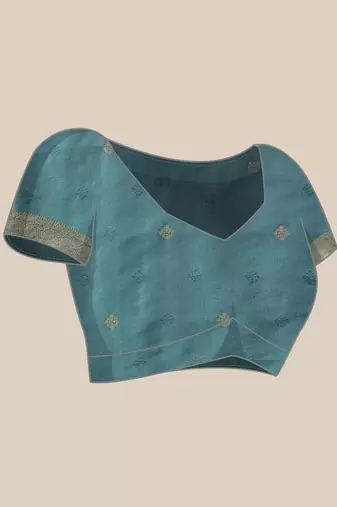 Turquoise woven art silk traditional saree with blouse piece