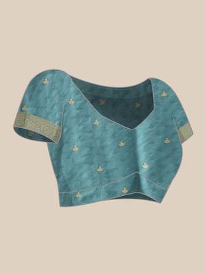 Blue woven art silk traditional saree with blouse piece 4