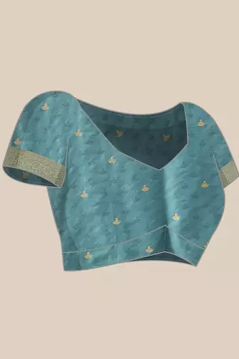 Blue woven art silk traditional saree with blouse piece