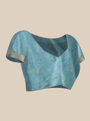 Blue woven art silk traditional saree with blouse piece 4