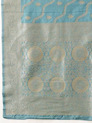 Blue woven art silk traditional saree with blouse piece 5