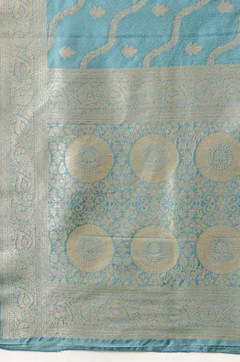 Blue woven art silk traditional saree with blouse piece