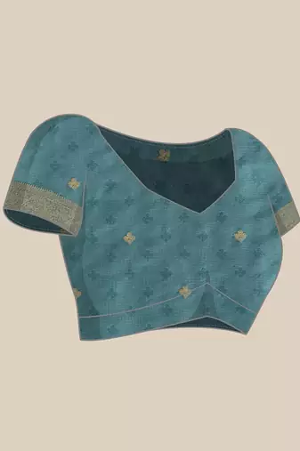 Teal woven art silk traditional saree with blouse piece