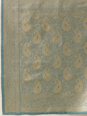 Blue woven art silk traditional saree with blouse piece 5