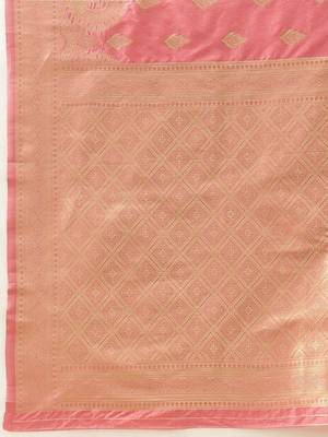 Pink woven art silk traditional saree with blouse piece 4