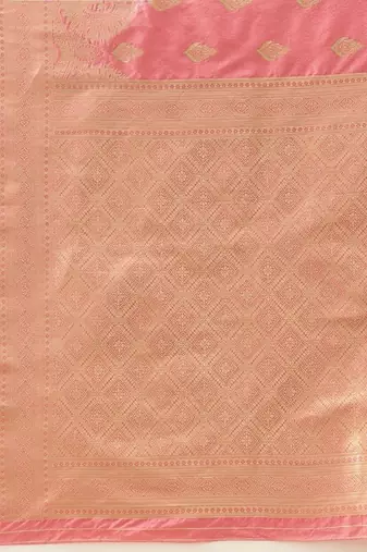 Pink woven art silk traditional saree with blouse piece