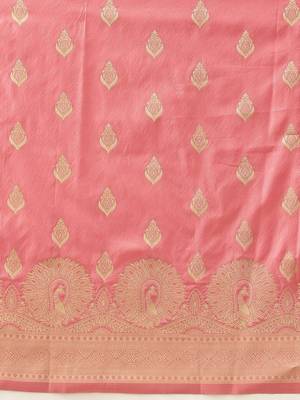 Pink woven art silk traditional saree with blouse piece 5
