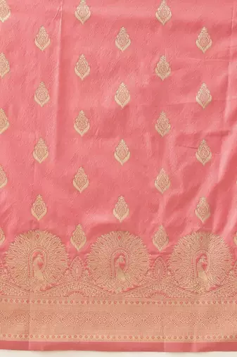 Pink woven art silk traditional saree with blouse piece
