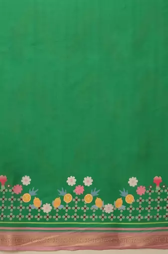 Green printed art silk ethnic saree with blouse piece