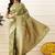 Olive woven art silk traditional saree with blouse piece