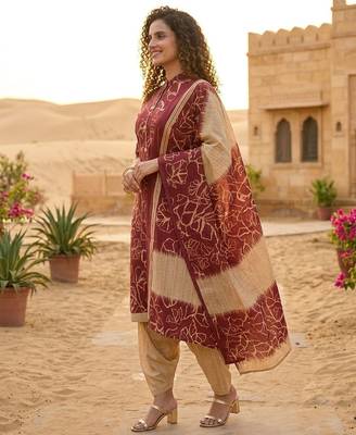 Red printed cotton blend stitched floral print salwar kurta dupatta for women 2