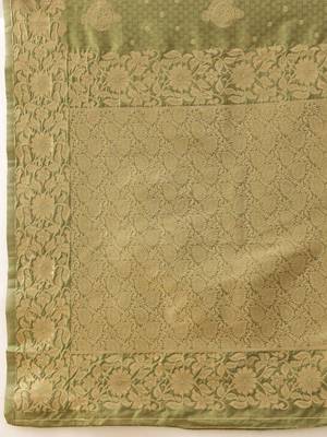 Olive woven art silk traditional saree with blouse piece 4
