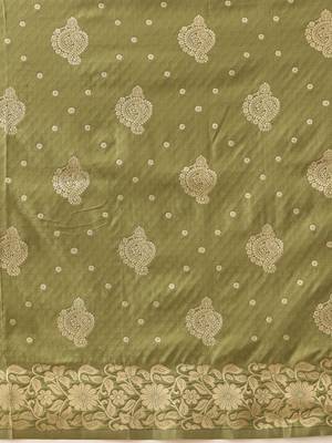 Olive woven art silk traditional saree with blouse piece 5