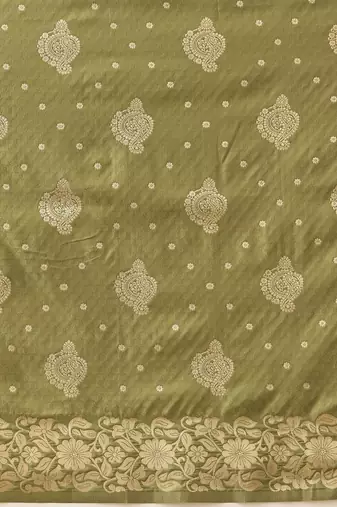 Olive woven art silk traditional saree with blouse piece