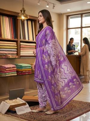 Pink printed cotton blend stitched floral print salwar kurta dupatta for women 2