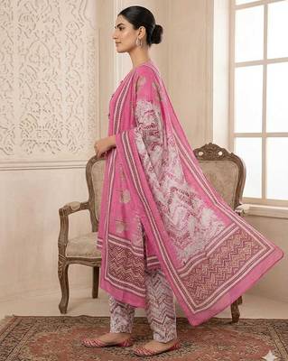 Purple printed cotton blend stitched floral print salwar kurta dupatta for women 2