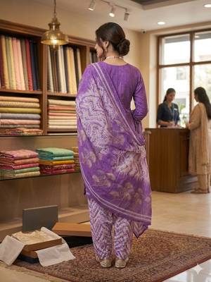 Pink printed cotton blend stitched floral print salwar kurta dupatta for women 3
