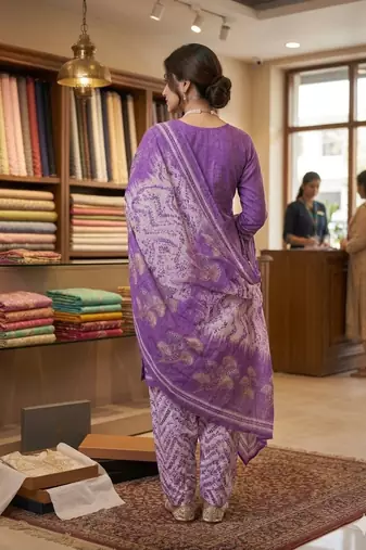 Pink printed cotton blend stitched floral print salwar kurta dupatta for women