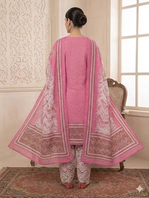 Purple printed cotton blend stitched floral print salwar kurta dupatta for women 3