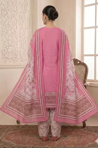 Purple printed cotton blend stitched floral print salwar kurta dupatta for women