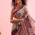 Grey printed cotton blend ethnic saree with blouse piece