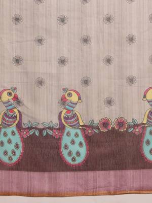 Grey printed cotton blend ethnic saree with blouse piece 5