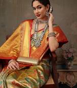 Multicolor woven art silk traditional saree with blouse piece