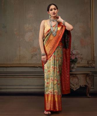 Multicolor woven art silk traditional saree with blouse piece 2