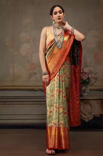 Multicolor woven art silk traditional saree with blouse piece