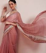 Maroon printed cotton blend ethnic saree with blouse piece