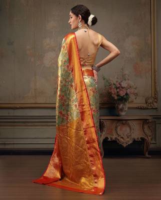 Multicolor woven art silk traditional saree with blouse piece 3