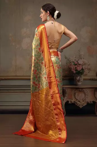 Multicolor woven art silk traditional saree with blouse piece