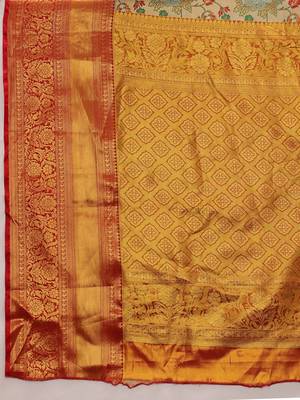 Multicolor woven art silk traditional saree with blouse piece 5
