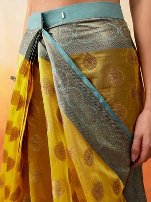 Yellow woven art silk traditional saree with blouse piece 5