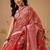 Red printed cotton blend ethnic saree with blouse piece