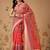 Red printed cotton blend ethnic saree with blouse piece
