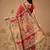 Red printed cotton blend ethnic saree with blouse piece