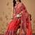 Red printed cotton blend ethnic saree with blouse piece