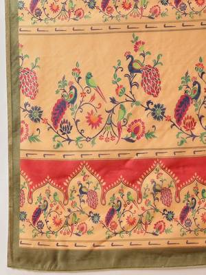 Red printed cotton blend ethnic saree with blouse piece 5