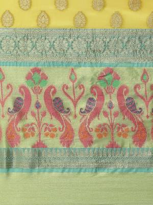 Yellow woven art silk traditional saree with blouse piece 5