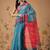 Blue printed cotton blend ethnic saree with blouse piece