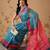 Blue printed cotton blend ethnic saree with blouse piece