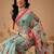 Blue printed cotton blend ethnic saree with blouse piece