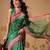 Green printed cotton blend ethnic saree with blouse piece