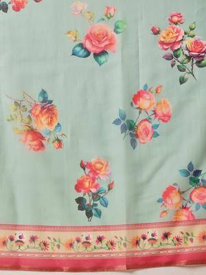 Blue printed cotton blend ethnic saree with blouse piece 5